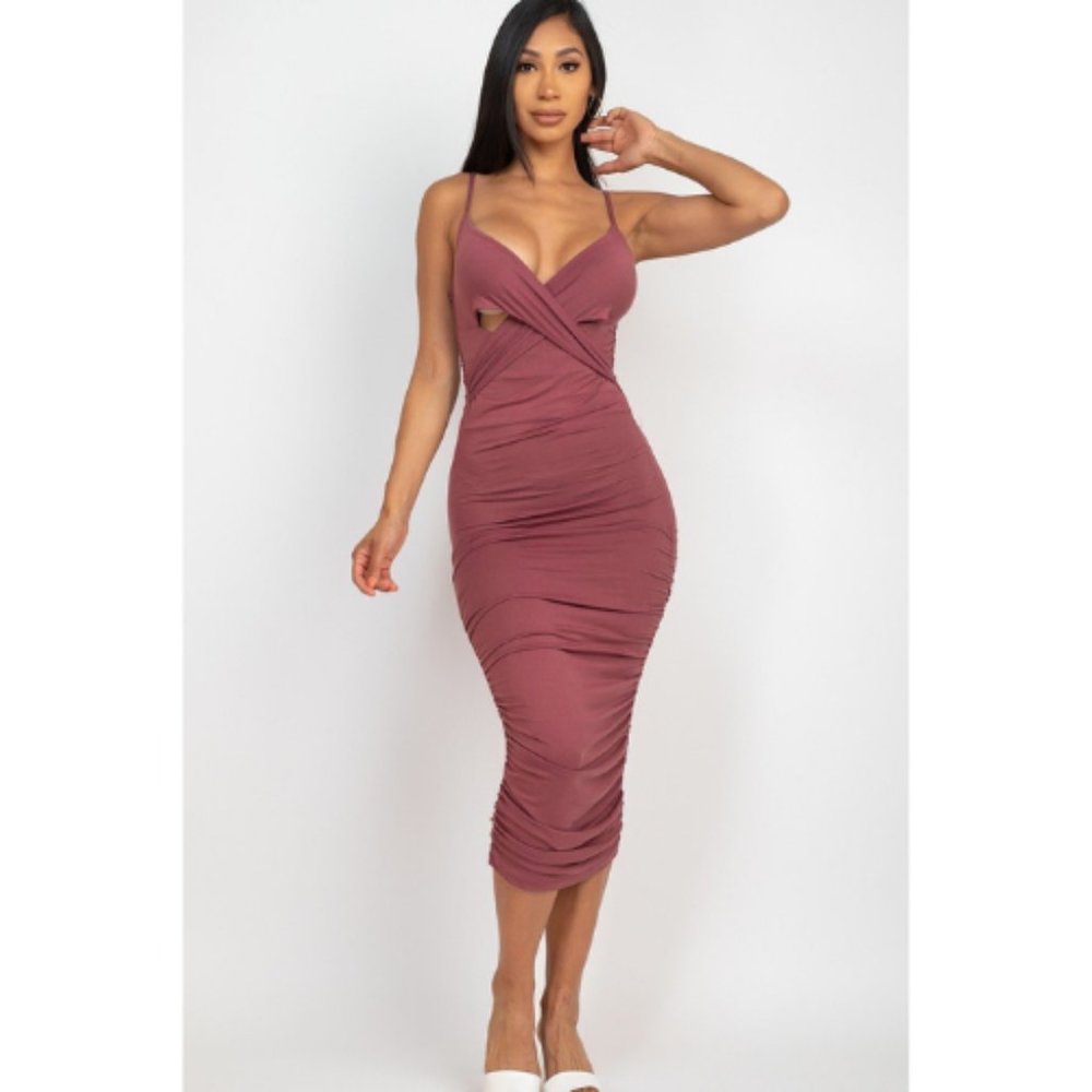Women’s Cross Wrap Ruched Midi Dress